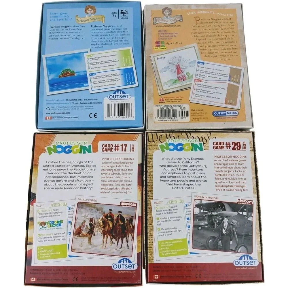 Professor Noggin’s American Revolution, Canada, Science, US History Card Games